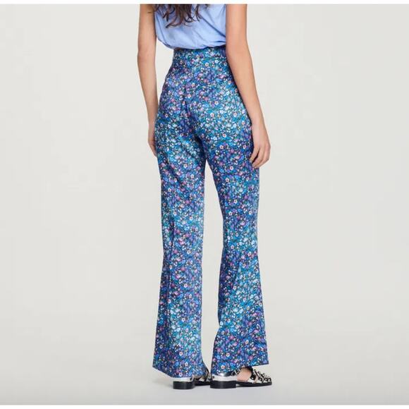 Sandro Paris Floral Satin Flared Trousers Size FR 40 (US 8) - Picture 3 of 14